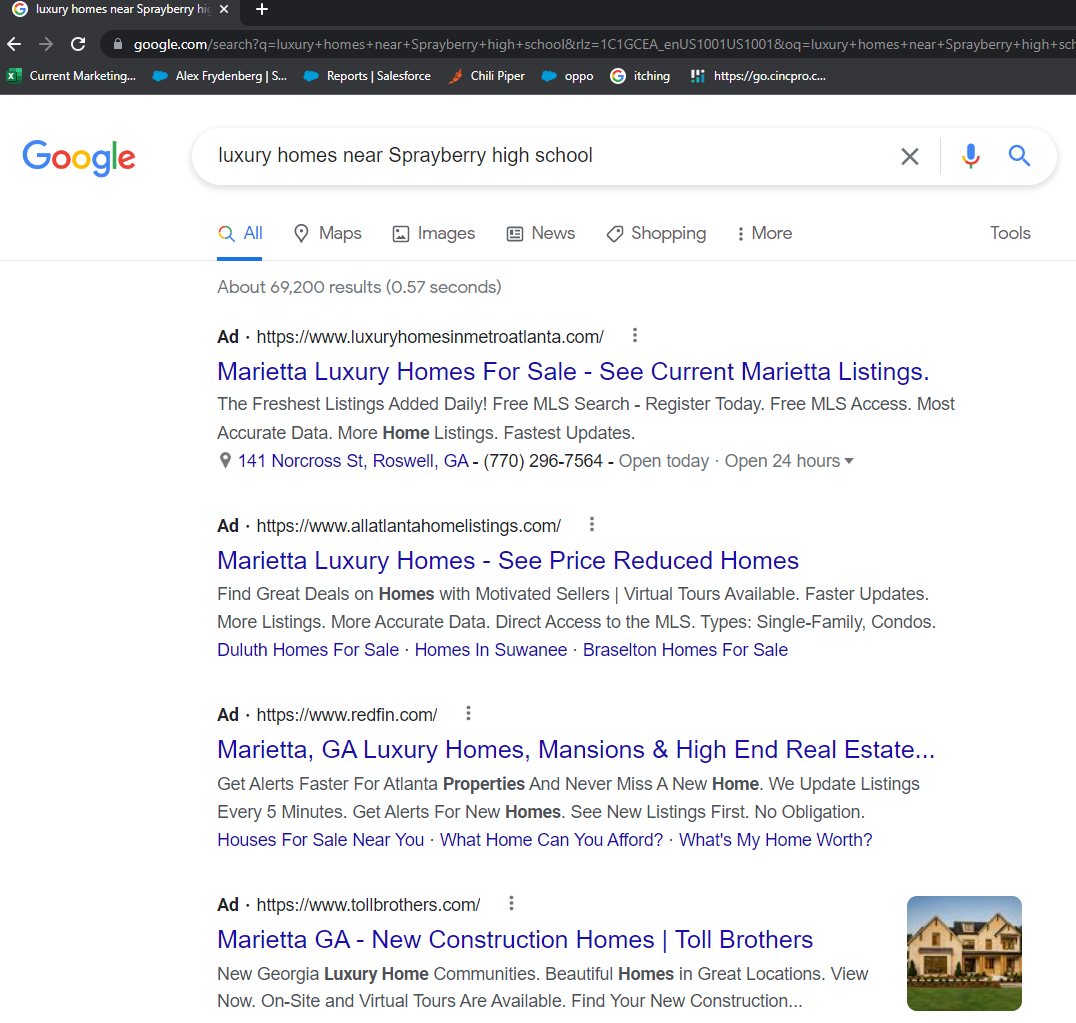 Example of a Hyper-Local Google Home Search in Marietta