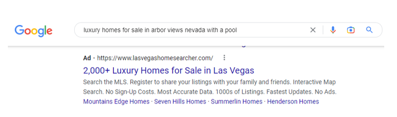 Example of a Las Vegas Geo-Targeted Google Ad
