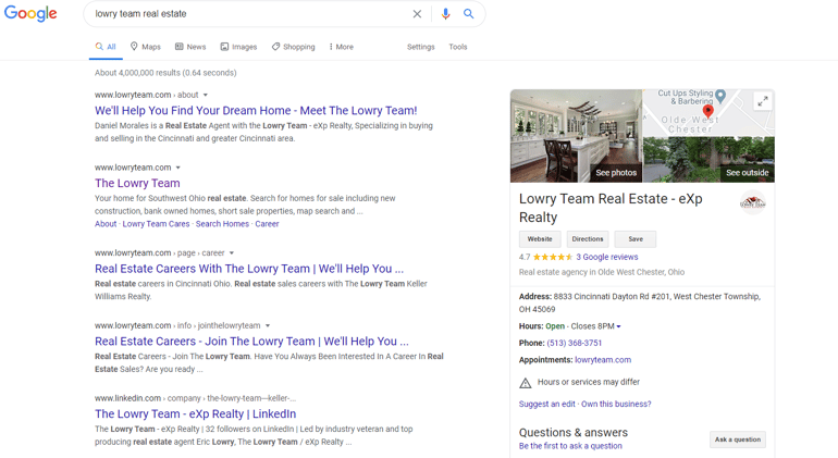 Google My Business Lowry Team Example